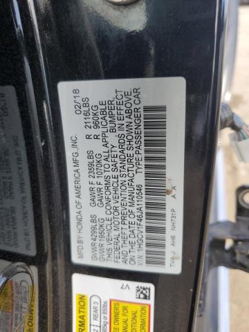 1HGCV1F46JA110546 - 2018 HONDA ACCORD EX BLACK photo 12