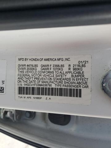 1HGCV1F33MA036790 - 2021 HONDA ACCORD SPORT 白色 照片 12