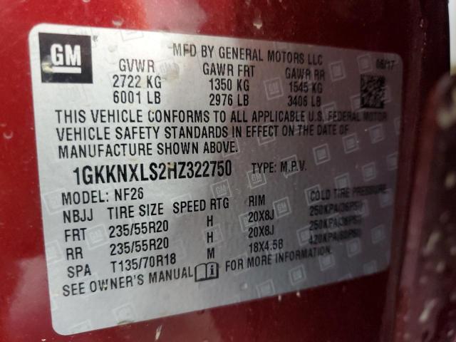 1GKKNXLS2HZ322750 - 2017 GMC ACADIA DENALI 栗色 照片 14