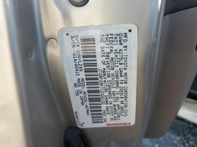 JT2BF28K710322122 - 2001 TOYOTA CAMRY LE Beige photo 12