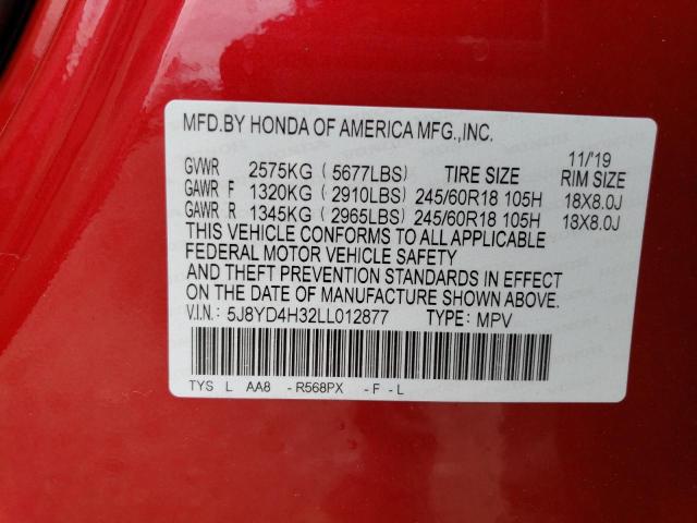 5J8YD4H32LL012877 - 2020 ACURA MDX RED photo 14