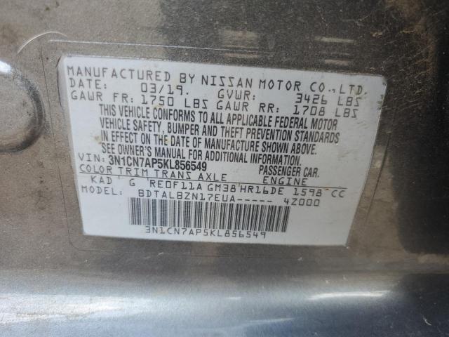 3N1CN7AP5KL856549 - 2019 NISSAN VERSA S Boz foto 12