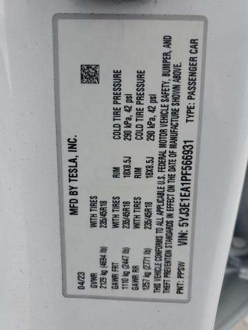 5YJ3E1EA1PF566931 - 2023 TESLA MODEL 3 WHITE photo 13