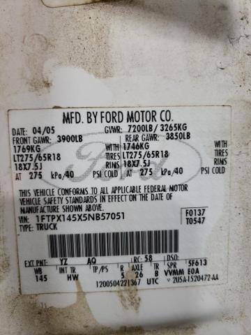 1FTPX145X5NB57051 - 2005 FORD F150 WHITE photo 14