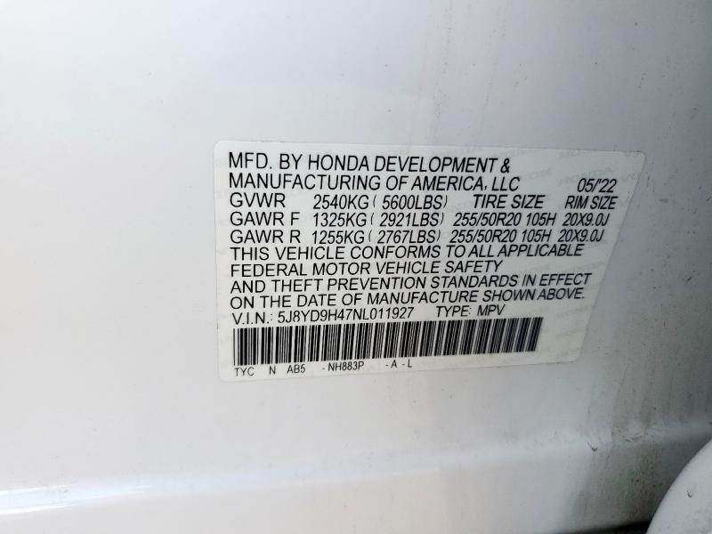 5J8YD9H47NL011927 - 2022 ACURA MDX TECHNOLOGY Ақ фото 13