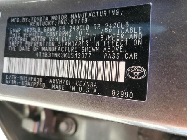 4T1B31HK3KU512077 - 2019 TOYOTA CAMRY LE GRAY photo 13