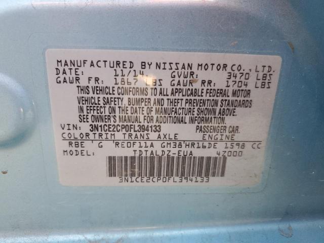 3N1CE2CP0FL394133 - 2015 NISSAN VERSA NOTE S BLUE photo 12