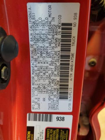 3TMJU62N38M061260 - 2008 TOYOTA TACOMA DOUBLE CAB PRERUNNER RED photo 12