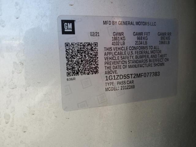 1G1ZD5ST2MF077383 - 2021 CHEVROLET MALIBU LT SILVER photo 12