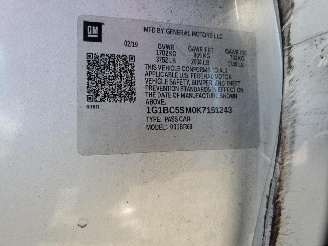 1G1BC5SM0K7151243 - 2019 CHEVROLET CRUZE LS 银色 照片 12