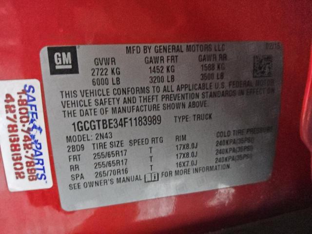 1GCGTBE34F1183989 - 2015 CHEVROLET COLORADO LT RED photo 12