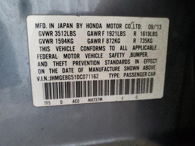 JHMGE8G51DC071162 - 2013 HONDA FIT SPORT GRAY photo 12