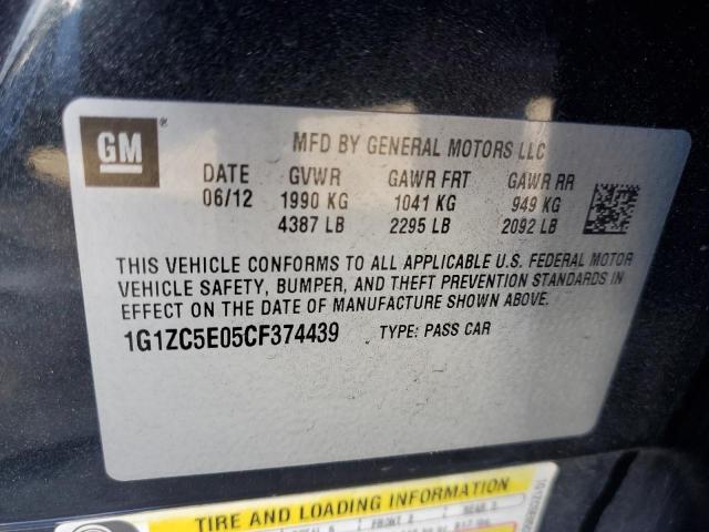 1G1ZC5E05CF374439 - 2012 CHEVROLET MALIBU 1LT შავი ფოტო 12