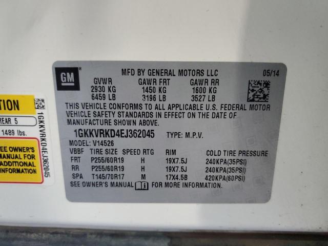 1GKKVRKD4EJ362045 - 2014 GMC ACADIA SLT-1 WHITE photo 13