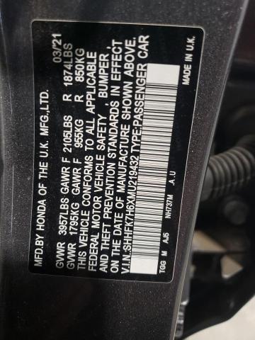 SHHFK7H6XMU219432 - 2021 HONDA CIVIC EX Մոխրագույն լուսանկար 14