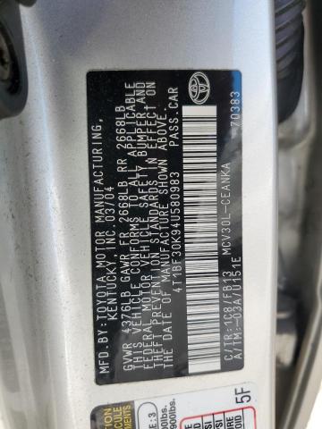 4T1BF30K94U580983 - 2004 TOYOTA CAMRY LE SILVER photo 12