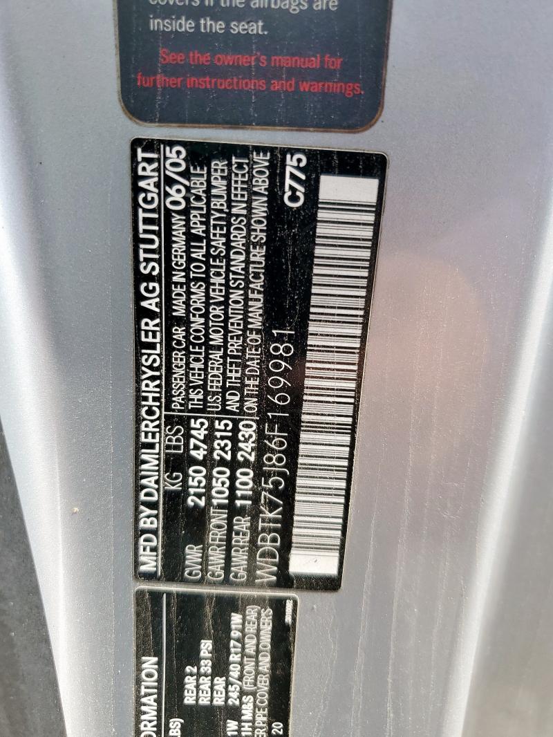 WDBTK75J86F169981 - 2006 MERCEDES-BENZ CLK 500 SILVER photo 12