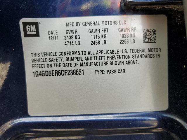 1G4GD5ER6CF238651 - 2012 BUICK LACROSSE PREMIUM Niebieski zdjęcie 12