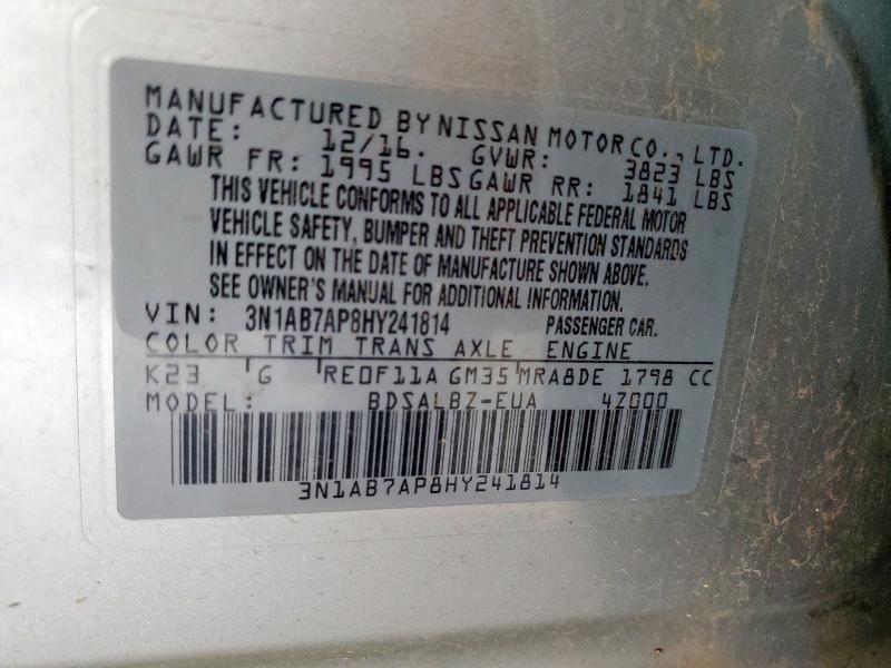 3N1AB7AP8HY241814 - 2017 NISSAN SENTRA S Gümüş foto 13