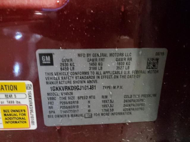 1GKKVRKD9GJ101481 - 2016 GMC ACADIA SLT-1 RED photo 13