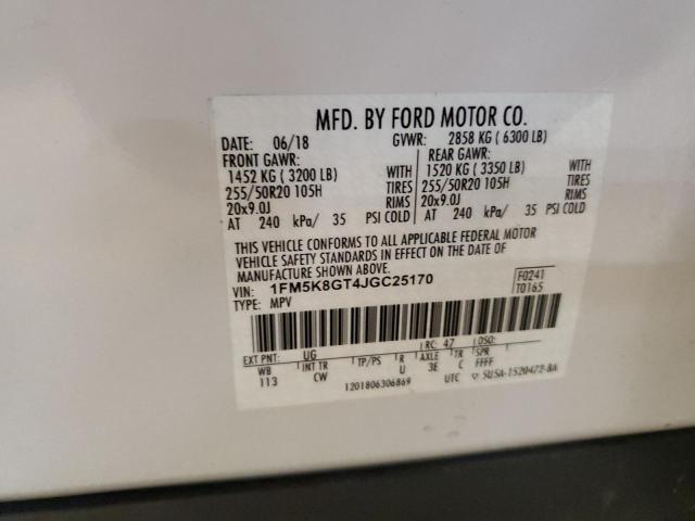 1FM5K8GT4JGC25170 - 2018 FORD EXPLORER SPORT WHITE photo 13