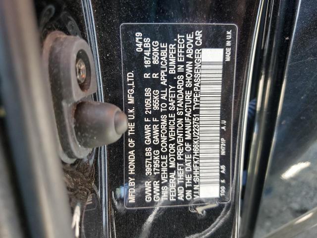 SHHFK7H66KU223751 - 2019 HONDA CIVIC EX 黑色 照片 12