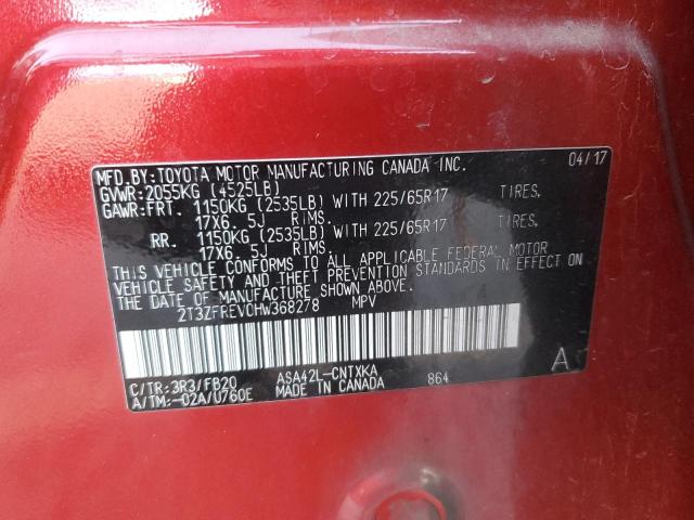 2T3ZFREV0HW368278 - 2017 TOYOTA RAV4 LE წითელი ფოტო 13