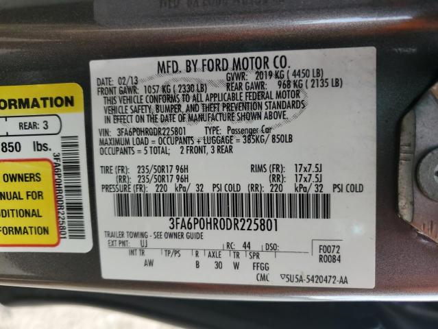 3FA6P0HR0DR225801 - 2013 FORD FUSION SE GRAY photo 12