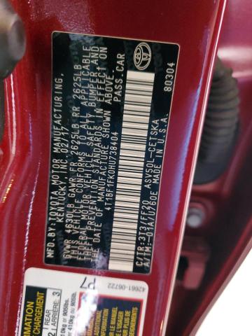 4T1BF1FK0HU738404 - 2017 TOYOTA CAMRY LE 勃艮第红 照片 12