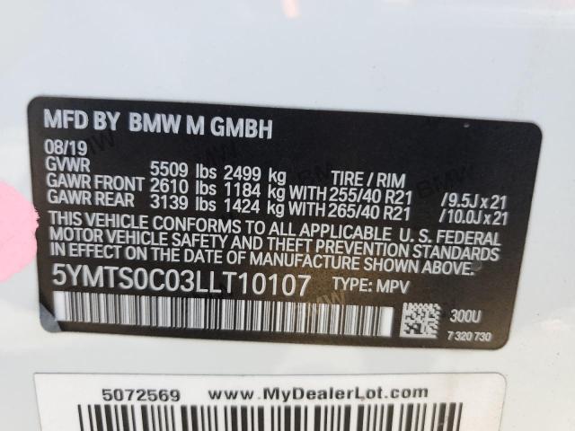 5YMTS0C03LLT10107 - 2020 BMW X3 M COMPETITION WHITE photo 13