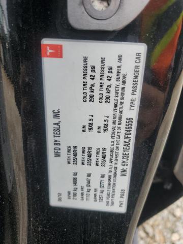 5YJ3E1EAXJF046556 - 2018 TESLA MODEL 3 Чорний фото 12