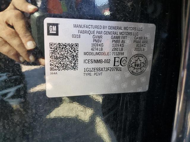 1G1ZE5SX7JF207931 - 2018 CHEVROLET MALIBU PREMIER BLACK photo 12