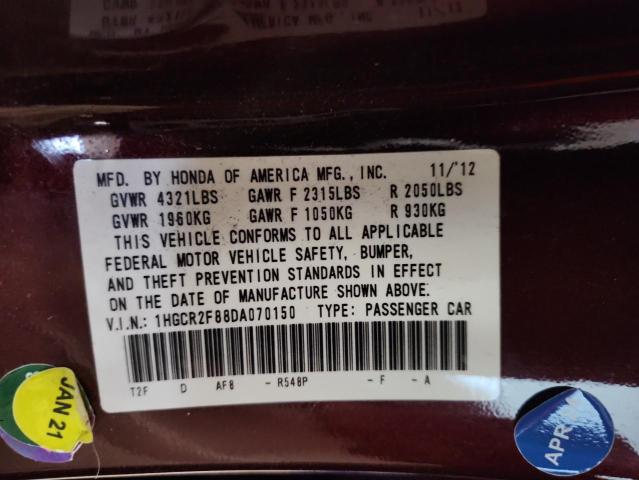 1HGCR2F88DA070150 - 2013 HONDA ACCORD EXL BURGUNDY photo 13