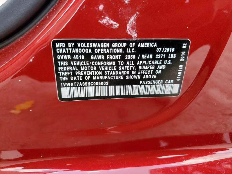 1VWGT7A39HC005003 - 2017 VOLKSWAGEN PASSAT SE RED photo 12