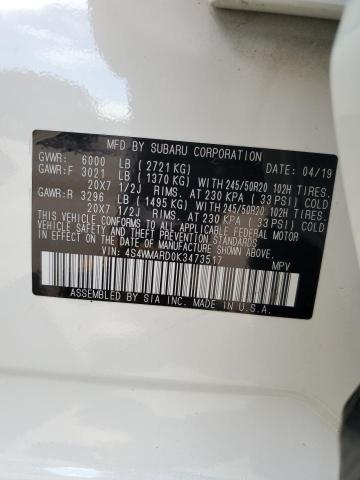 4S4WMARD0K3473517 - 2019 SUBARU ASCENT TOURING WHITE photo 14