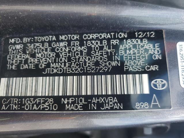JTDKDTB32C1527297 - 2012 TOYOTA PRIUS C GRAY photo 12