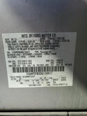 1FAHP2F8XDG150417 - 2013 FORD TAURUS LIMITED SILVER photo 12