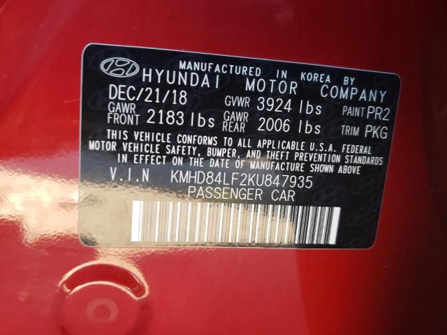 KMHD84LF2KU847935 - 2019 HYUNDAI ELANTRA SEL RED photo 12