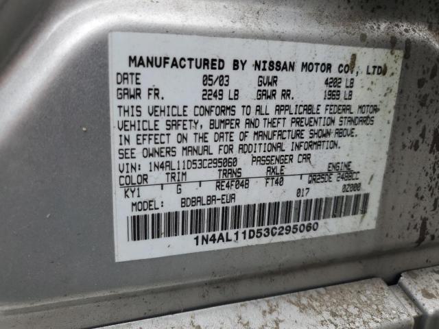 1N4AL11D53C295060 - 2003 NISSAN ALTIMA BASE SILVER photo 13