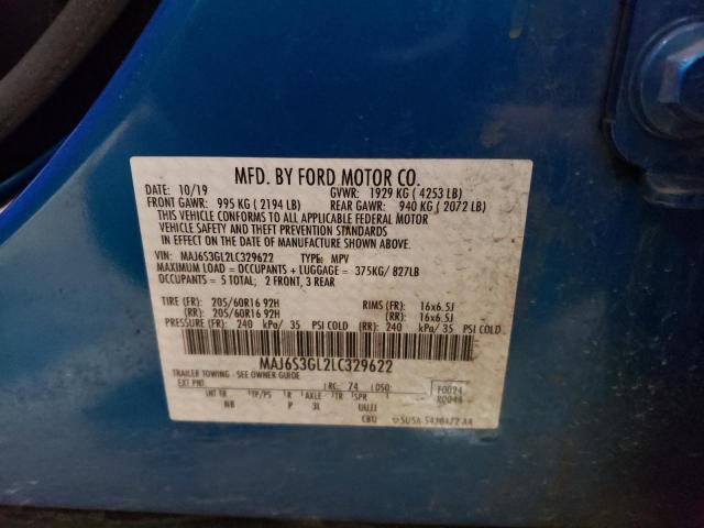 MAJ6S3GL2LC329622 - 2020 FORD ECOSPORT SE BLUE photo 12