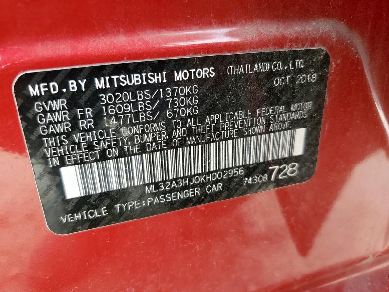 ML32A3HJ0KH002956 - 2019 MITSUBISHI MIRAGE ES Марун фото 13