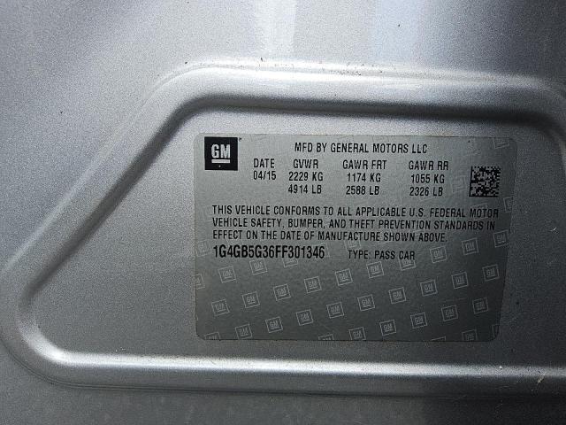 1G4GB5G36FF301346 - 2015 BUICK LACROSSE SILVER photo 12