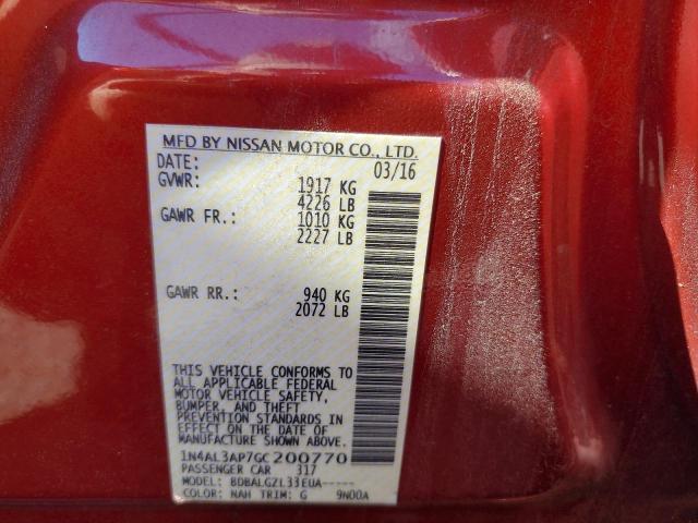 1N4AL3AP7GC200770 - 2016 NISSAN ALTIMA 2.5 红色 照片 12