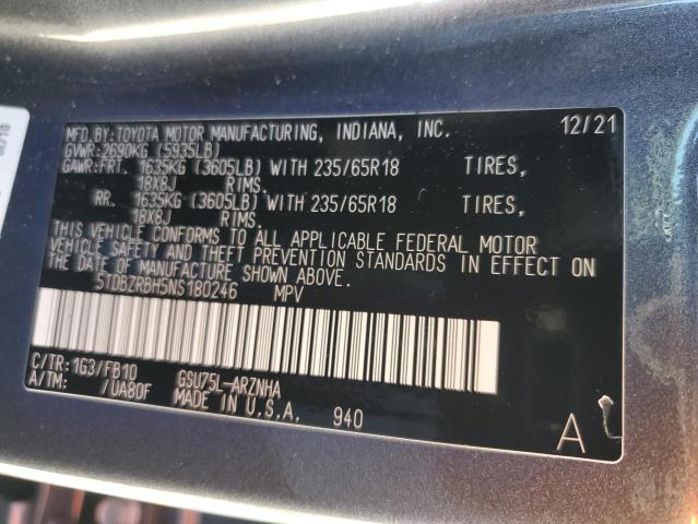 5TDBZRBH5NS180246 - 2022 TOYOTA HIGHLANDER L SILVER photo 13