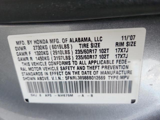 5FNRL38988B012669 - 2008 HONDA ODYSSEY TOURING BLUE photo 14