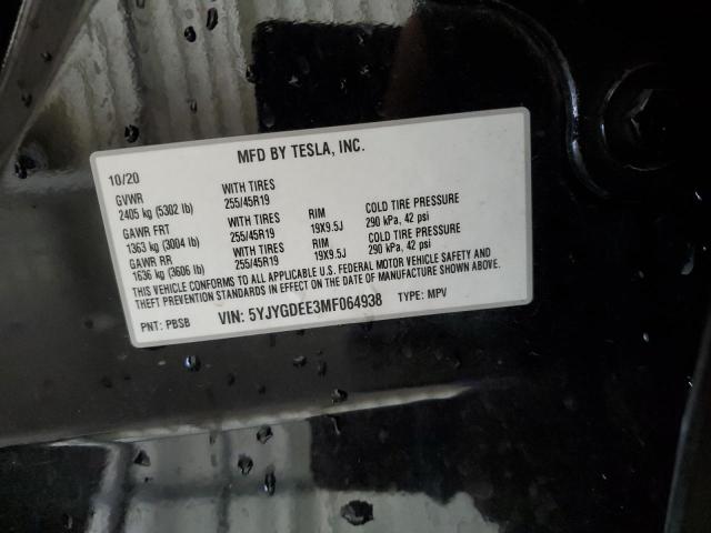 5YJYGDEE3MF064938 - 2021 TESLA MODEL Y BLACK photo 14