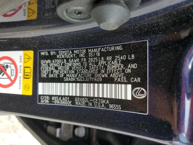 58ABK1GG3JU111409 - 2018 LEXUS ES 350 ლურჯი ფოტო 12