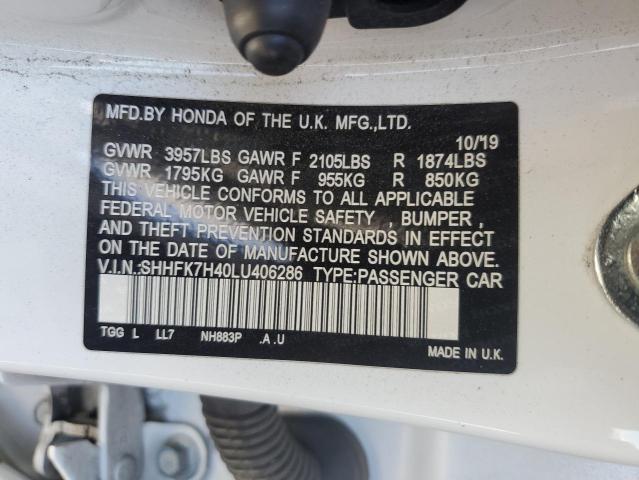 SHHFK7H40LU406286 - 2020 HONDA CIVIC SPORT WHITE photo 12