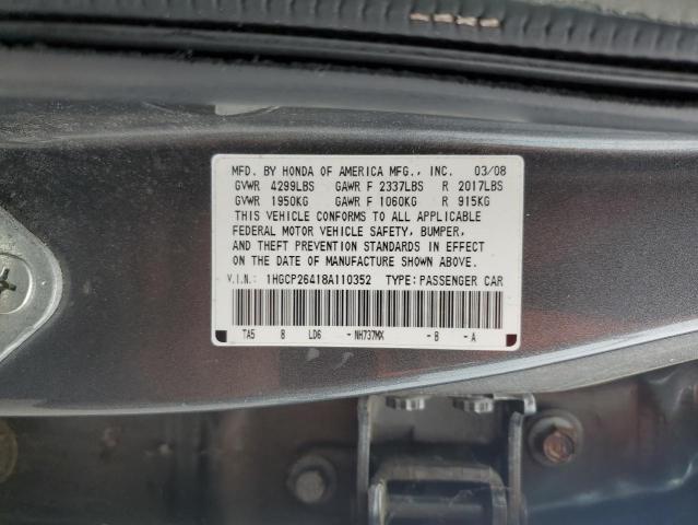 1HGCP26418A110352 - 2008 HONDA ACCORD LXP GRAY photo 12