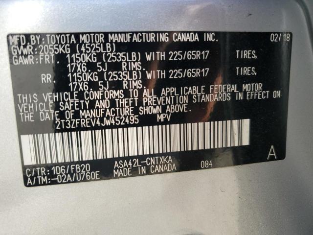 2T3ZFREV4JW452495 - 2018 TOYOTA RAV4 LE فضي صورة 13